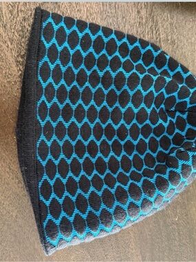 Kids Black Beanie with Teal Honeycomb Pattern - Unbranded